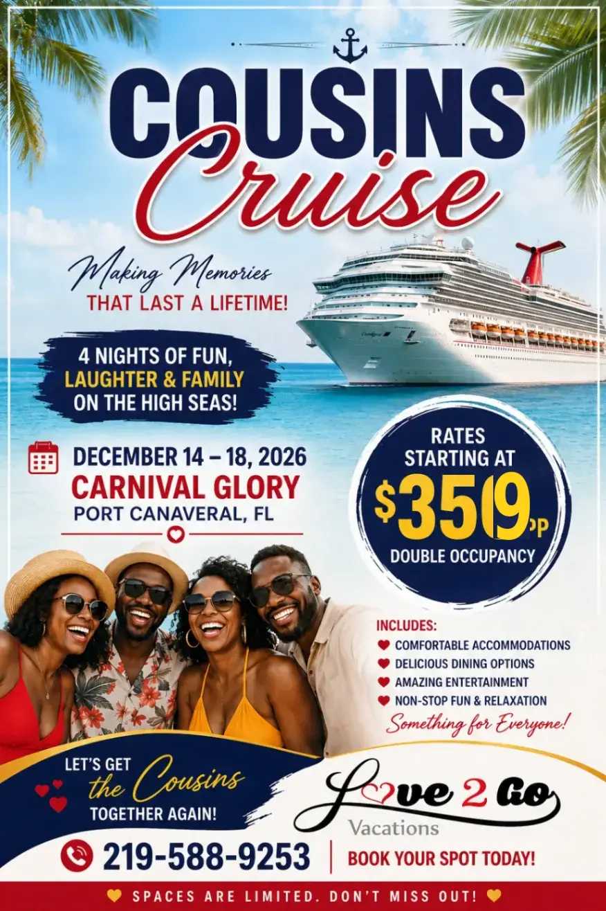 Cousins Cruise 4-night Carnival Glory cruise promotional graphic