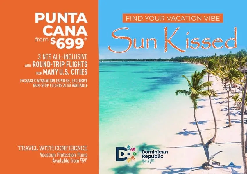 Punta Cana from $699 travel deal flyer with a palm-lined turquoise beach